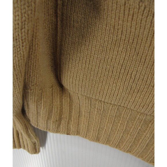VINTAGE LL Bean Sweater Large 80s Lambswool Camel Leather Cardigan USA - Picture 7 of 14